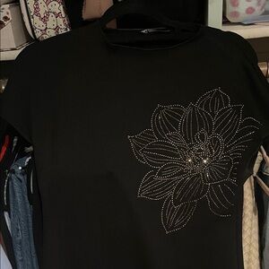 Zara Black Floral Embellished Women's Top
